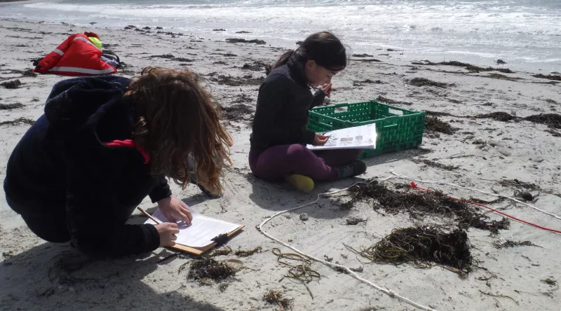 Photo d'enfants sur une plage dans le cadre du programme de sciences participatives « Plages vivantes » à Concarneau