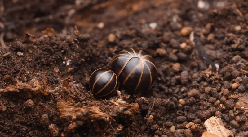 Photo d'un Gloméris commun (Glomeris marginata), posé sur de la terre