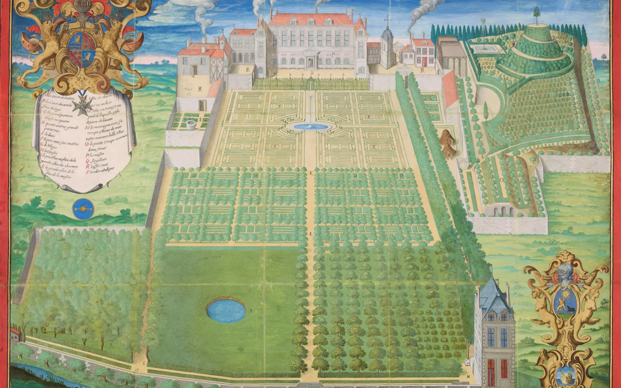 Frédéric Scalberge, « Jardin du Roy pour la culture des plantes médicinales à Paris », 1636, gouache sur vélin, 55x72 cm, OA 912 MNHN